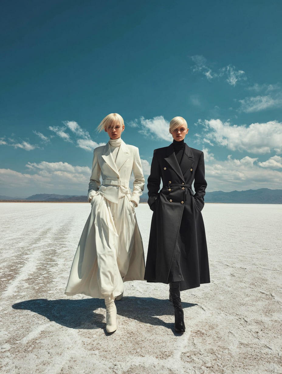 Creative Minimal Collection 2025 – Dual Luxury Editorial in Snow Landscape