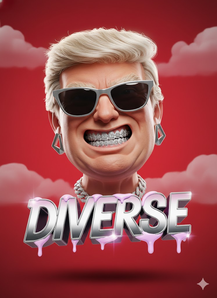 Fierce Hyper-Stylized 3D Head with Chrome Typography