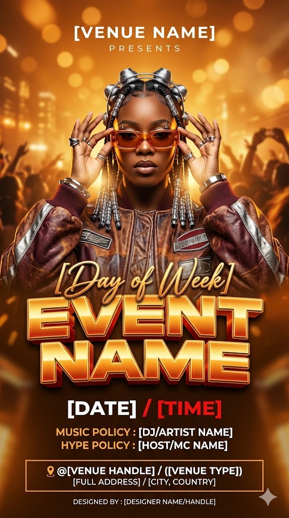 Golden Hour Urban Nightlife – Bold Retro-Futuristic Event Flyer